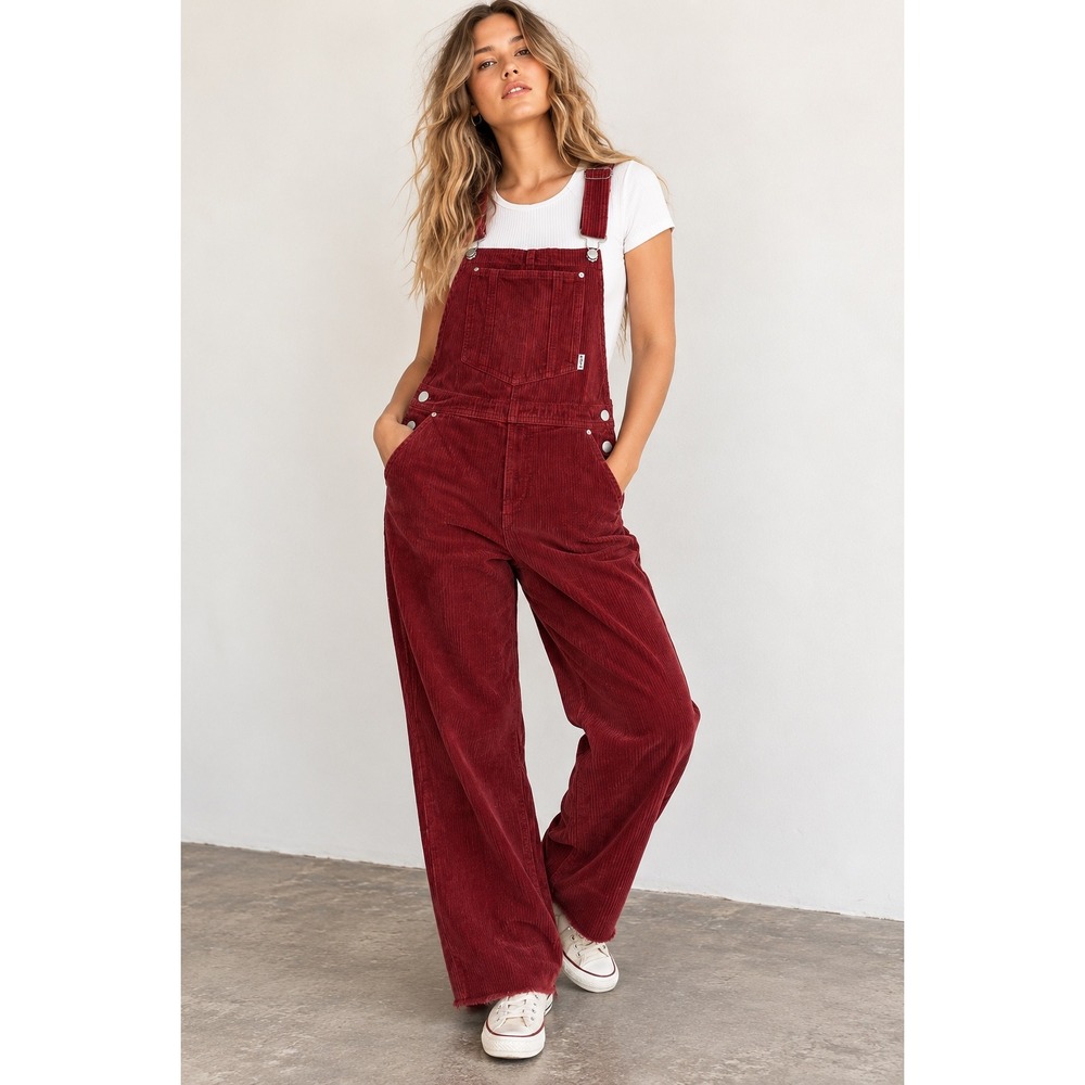 UNIF Burgundy Corduroy Overalls Wide Leg Red Cotton Bib Jumpsuit Womens Medium